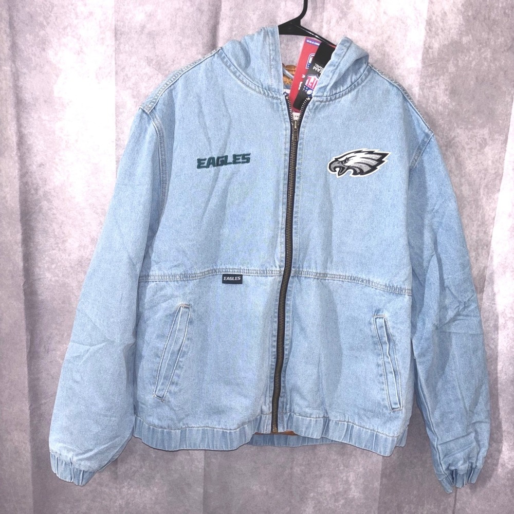 NWT NFL Philadelphia Eagles Blue Denim NFL Official Mens XL Heavy Hooded Jacket